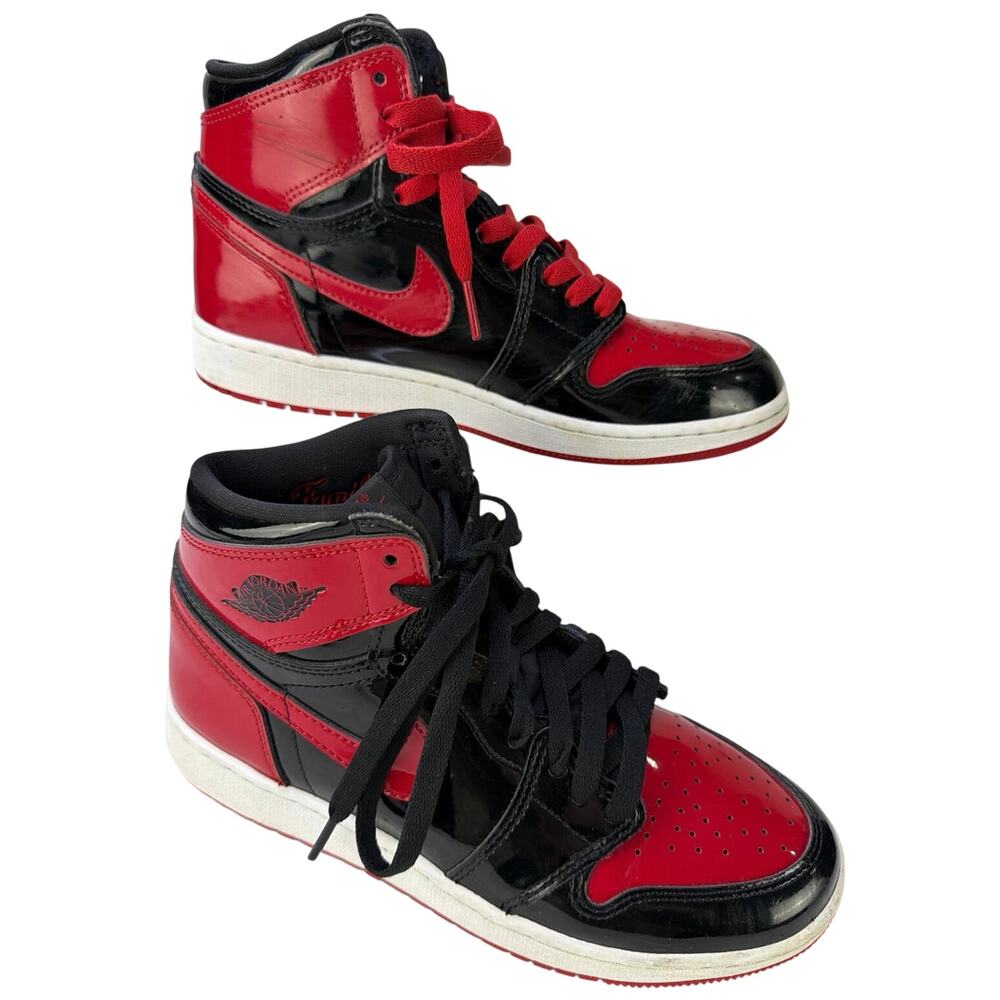 Nike Air Jordan 1 Retro High OG "Patent Bred" Gloss Red Black High Sneaker 5.5Y